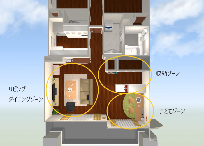 リビング学習用に「子どもゾーン」を設ける