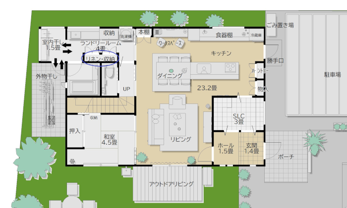 室内干しと外干しを使い分けられる間取り